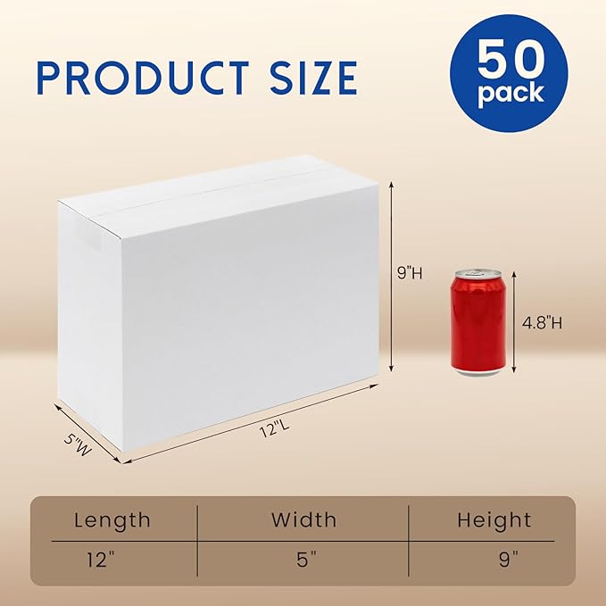 12x5x9" Shipping Boxes 50 Pack - Corrugated Cardboard Mailing Box Packaging for Small Business - White Mailer Packing Supplies
