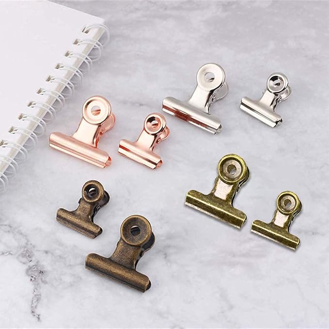 Bulldog Clips with Hole for Push-pin, Paper File Clips with Strong Spring, Small Metal Binder Clips, Seal Clamps for Coffee Tea Food Bags, Decorative Clips for DIY Photo Grid (Bronze, 22 mm)