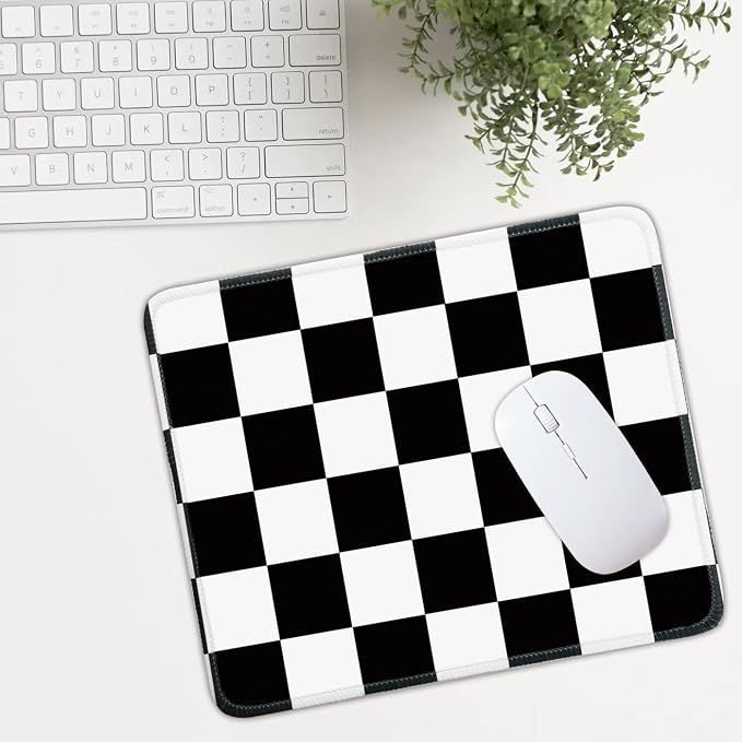 Mouse Pad for Desk with Stitched Edge, Premium Cute Washable Mouse Pads. Computer Mousepad with Non-Slip Rubber Base, Mousepads for Laptop, 9.25x7.75x0.12 inch (Checker Grid)