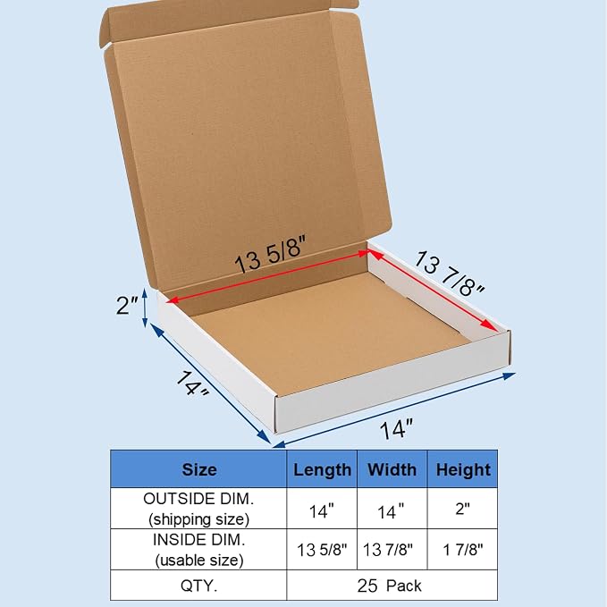 Wowxyz 14x14x2 Inches Shipping Boxes 25 Pack Corrugated Cardboard White Box | Medium White Literature Mailer Packaging Supplies