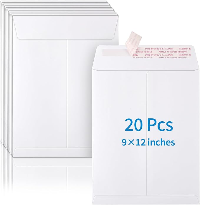20 Pack Catalog Envelopes Self Seal, 9 x 12 Inches Mailing Envelopes | Manila Envelopes for Mailing, Organize, Storage, Home, Office