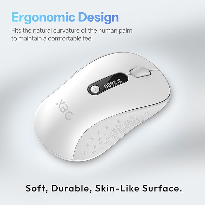 XBG B15pro Wireless Bluetooth Mouse, Bluetooth 5.0/4.0 & 2.4G Tri-Mode, Type-C Rechargeable with LED Screen Display, Ergonomic Silent Click for Laptop/PC/Tablet, Multi-Device & Office Use-White