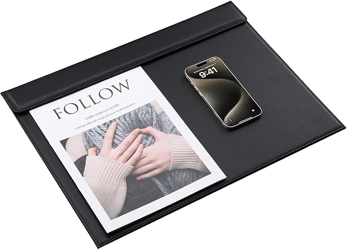 18''x14'' Large Rectangle A3 Desk Writing & Drawing Desk Pad &Board Table Protector Mat with Paper Clip on Top Black