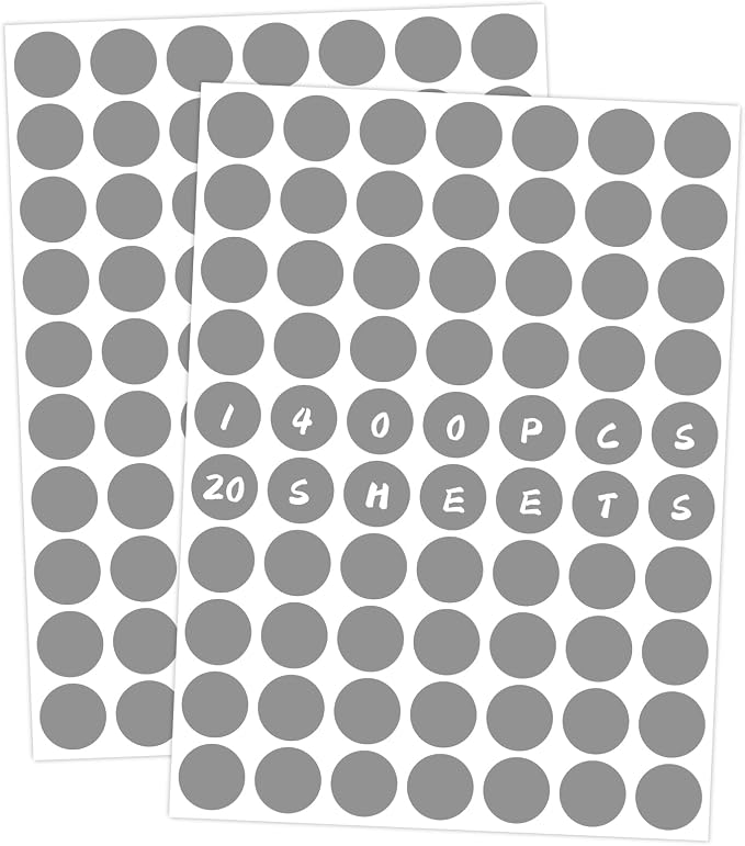 1400 PCS Gray Circle Dot Stickers 3/4" Round Coding Label | Used for manual labor in kindergartens, garage yard price sales, organizing activity color groups,marking spice bottles