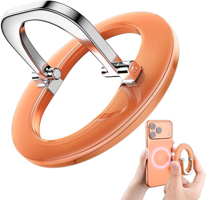 SUPERONE for MagSafe Phone Grip, Adjustable Magnetic Phone Ring Holder | Removable Phone Finger Ring Kickstand，Mag Safe Accessories Only Compatible with iPhone 17 - 12 Series, Mag Safe Case - Orange