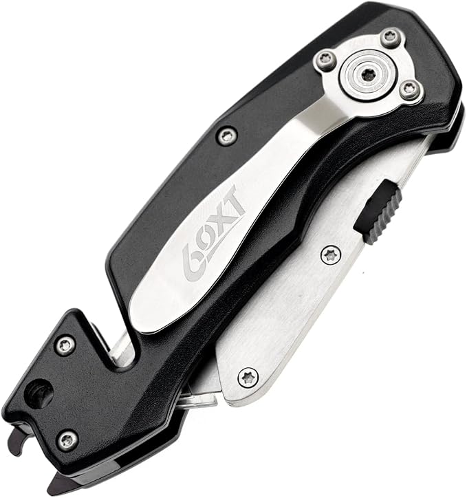 Utility Knife Folding Safety Lock Quick Change with 10 Extra SK5 Replacement Blade Lightweight Aluminum Handle & Pocket Clip Multi-Use Box Cutter Office Home Art Diy Great Gift Choice (Upg V. Black)