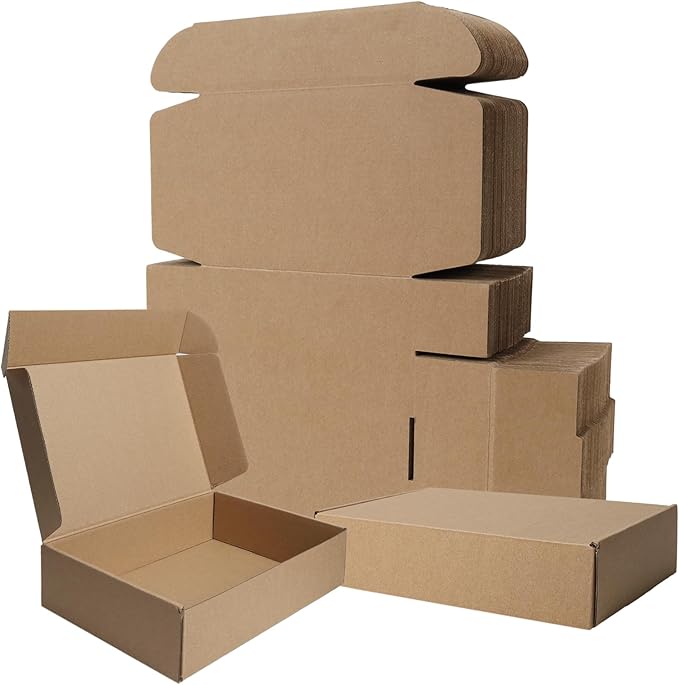 BIOBROWN 9x6x2" Small Shipping Boxes 25 Pack, Corrugated Cardboard Mailer Boxes Bulk for Packaging Small Business Mailing Gift, Kraft Brown