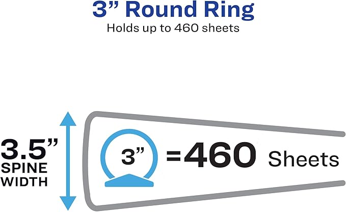 Avery Standard View 3 Ring Binder, 3" Round Rings, 460-Sheet Capacity, 3.5 Inch Wide Spine, 1 White Binder, Ideal for Lightweight Organization and Occasional Referencing (05741)