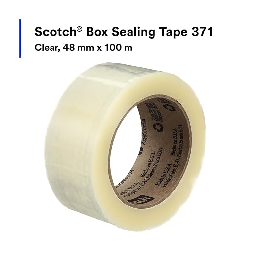 3M Scotch 371 Industrial-Grade Packing Tape, Clear, 48 mm x 100 m, 36 Pack | High Performance Sealing Tape for Medium-Duty Commercial Box and Carton Sealing, Moving, Packaging and Shipping