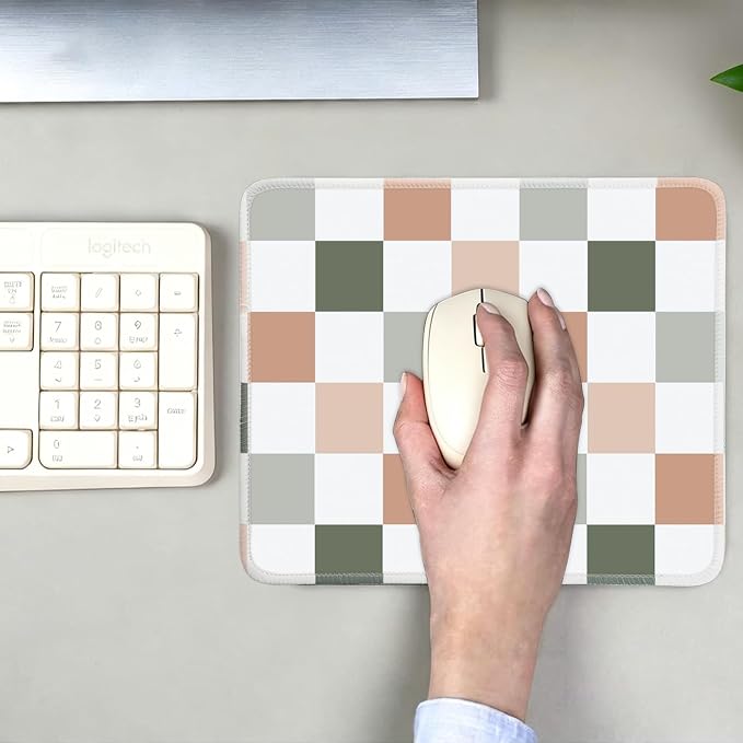 Mouse Pad for Desk with Stitched Edge, Premium Cute Washable Mouse Pads. Computer Mousepad with Non-Slip Rubber Base, Mousepads for Laptop, 9.25x7.75x0.12 inch (Muted Checkers)