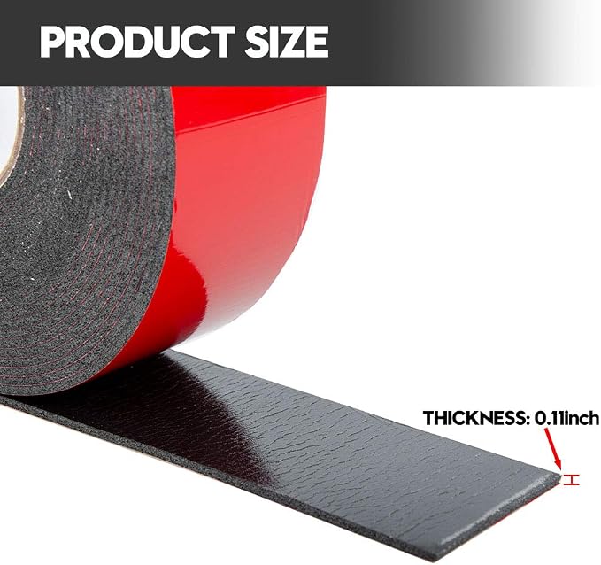ToLanbbt Double Sided Foam Tape 2.36In x 33FT, Mounting Tape Heavy Duty, Strong Adhesive Weatherproof Seal Strips for DIY Craft Picture Poster, Car & Gap Filling Mountings, Home Office Decor (Black)