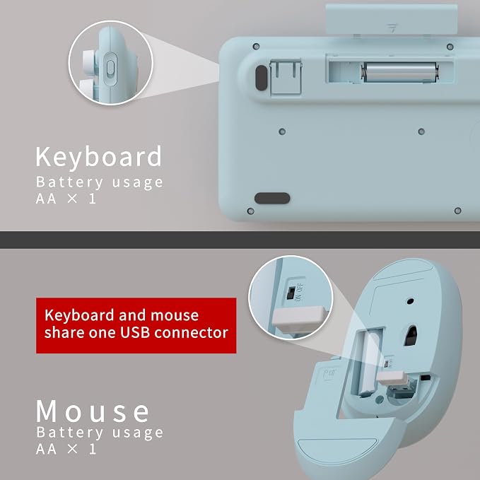 UBOTIE Colorful Wireless Keyboard and Mouse Combo (Blue-Colorful) | Retro Typewriter Floating Full-Sized Keys Computer Keyboard with Optical Mouse, 2.4GHz USB Connection for Windows Mac