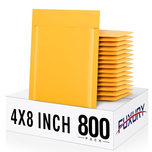 Fuxury Kraft Bubble Mailers 4x8" 800Pack Strong Adhesion Padded Envelopes | Usable Size 4x7" Bubble Envelopes Waterproof Cushioned Padded Mailers Packaging for Small Business #000 Yellow