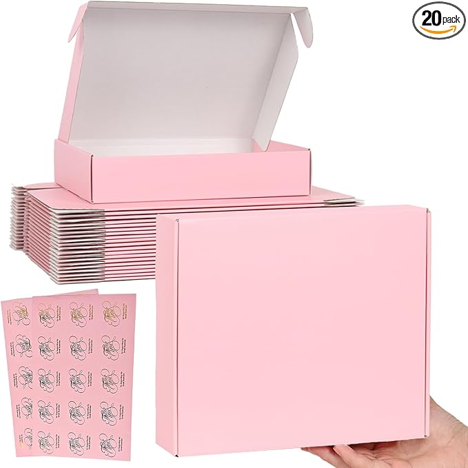 10x8x2 Inches Shipping Boxes Pink, 20 Pack Corrugated Cardboard Boxes Medium, Mailer Box for Packaging Small Business
