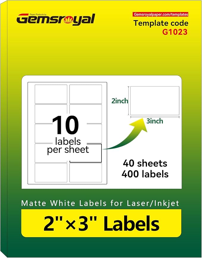 Printable Address Labels 2" x 3", White Matte Shipping Label Stickers for Laser & Inkjet Printer,3x2 Inch Name Tags and Custom Sticker Paper, Permanent Adhesive,40 Sheets 400 Blank Labels