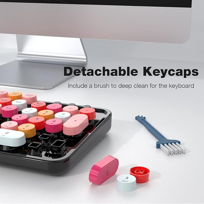 MOFII Wireless Keyboard and Mouse Combo, Black Colorful 2.4GHz Full Size Keyboard with Round Keycaps, Retro Keyboard Cute Wireless Mouse for Laptop, PC, Chromebook, Smart TV, Windows