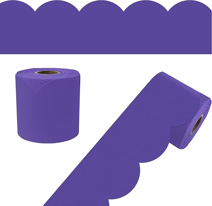 Carson Dellosa 65Ft of Purple Bulletin Board Borders, 1 Roll of Scalloped Trim for Rolling Whiteboard, Cork and Posterboard, Party, Office Decorations, and Classroom Decor