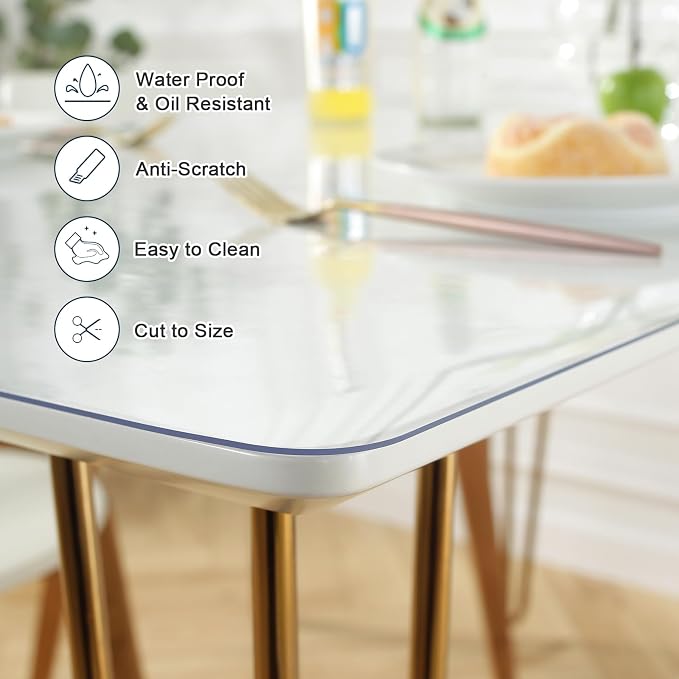 LovePads Clear Table Cover Protector 18 x 42 Inch, 1.5mm Thick Plastic Mat | Non-slip Waterproof PVC Table Protector, Cut to Size, Spill-Stain-Scratch Proof, Fits Kitchen, Dining Table, Dresser, Desk