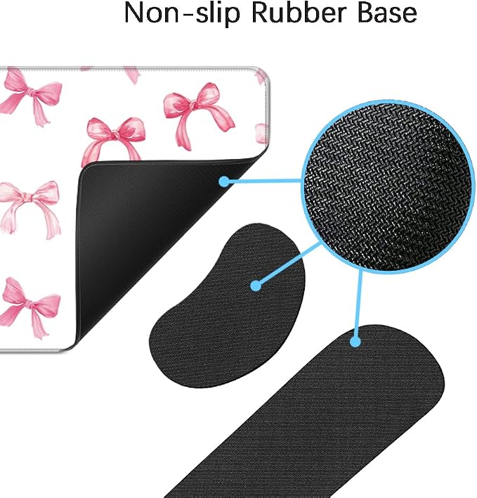 MIBITRI Keyboard Mouse Pad Set, Extended Gaming Mouse Pad+Ergonomics Keyboard Wrist Rest Support, Memory Foam, Easy Typing Pain Relief, 4Pcs XXL Ultra Thick Desk Mat, Pink Bows