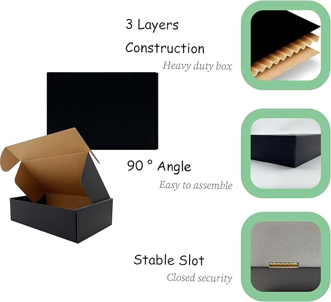 24 Pack 10x7x3 inch Black Shipping Boxes ，Cardboard Packaging Boxes for Mailing Shipping Corrugated Cardboard Boxes for Packaging Small Business Craft Flat Shipping Boxes Empty Gifts Giving Products