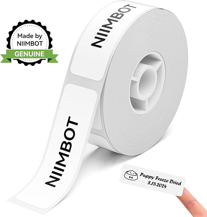 NIIMBOT D110 Label Maker Tape, 12x40mm (0.47"x1.57") 155Label/Roll, Waterproof Label for Home Office Oragnization, White