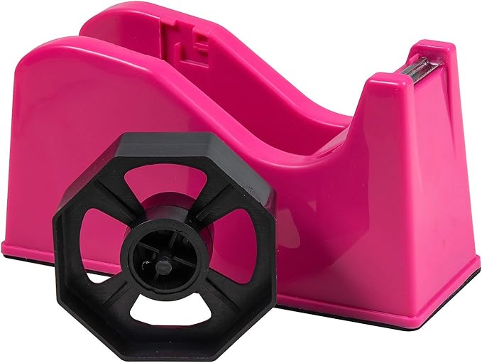 IHOMECOOKER Desktop Tape Dispenser Adhesive Roll Holder (Fits 1" & 3" Core) with Weighted Nonskid Base (2Pack-Rose red)