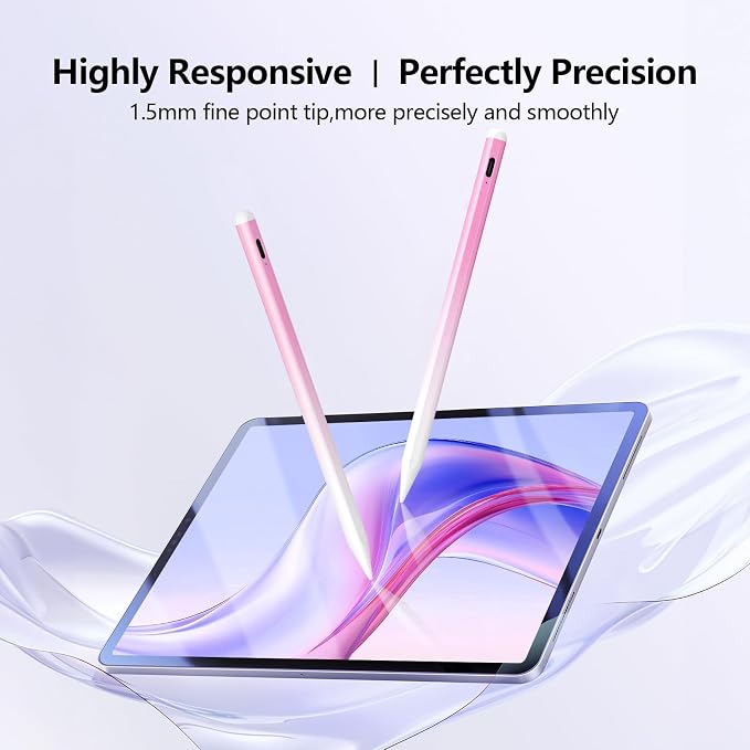 Stylus Pen for iPad 6th-11th Generation-2X Fast Charge Active Pencil Compatible with 2018-2026 Apple iPad Pro 11"/12.9"/M4, iPad Air 3/4/5/M2/M3/M4,iPad mini 5/6/7 Gen-Gradient White Pink | Tilt Sensitivity, USB-C Charge, Compatible with 2018-2026 Appl...