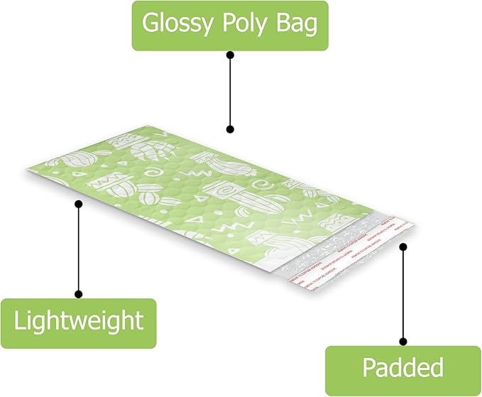 4x8 (20pcs) Green Cactus Designer Self Seal Poly Bubble Mailers Shipping Envelopes Padded Bags