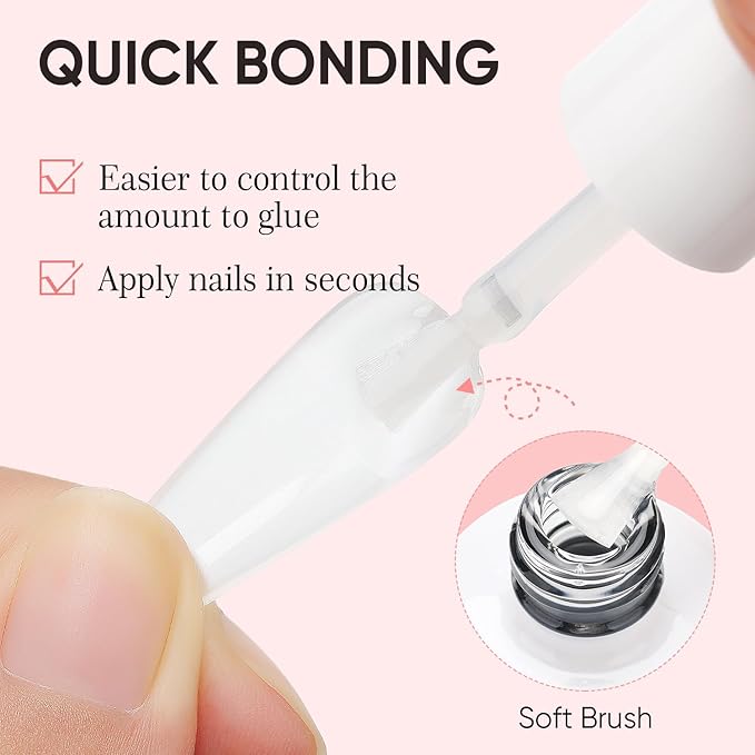 Nicedeco Gel Polish 6 in 1 Nail Glue Gel for Acrylic Nails, Hema Free, Cruelty Free, Vegan 2 Pcs 15ml Super Strong Brush in Nail Gel Glue for False Nails Tips and Gel Nail Polish Led Lamp Required