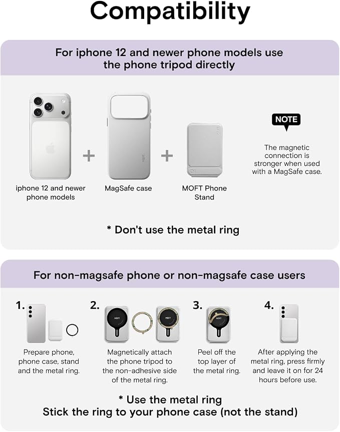MOFT Phone Tripod Stand, Portable Selfie Stick for iPhone, Mulit-Angle | Pocket Size | Strong Magnets l MOVAS Leather | Magsafe Compatible | Easy to Charge | Stylish |For Content Creators