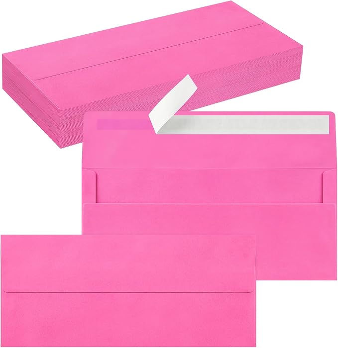 50 Pack #10 Hot Pink Envelopes Letter Size Self Seal Business Envelopes | Security Mailing Envelopes, 4 1/8 x 9 1/2 Inches