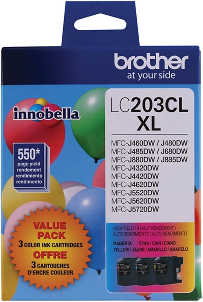 Brother Genuine High Yield Color Ink Cartridge, LC2033PKS, Replacement Color Ink Three Pack, Includes 1 Cartridge Each of Cyan, Magenta & Yellow, Page Yield Up To 550 Pages, Amazon Dash Replenishment Cartridge, LC203