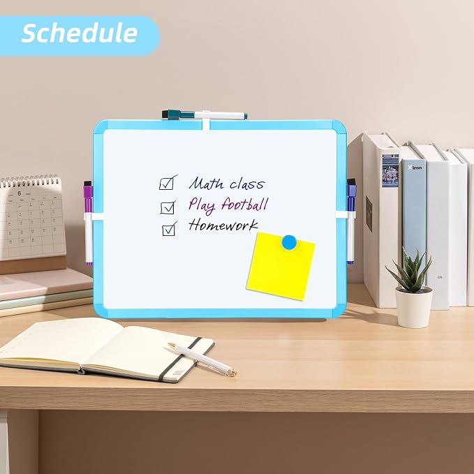 VUSIGN Magnetic Dry Erase Board, 14 x 11 Inches White Board, Blue | Includes 4 Dry Erase Markers, Small Mini White Board for Students Fridge Wall Locker