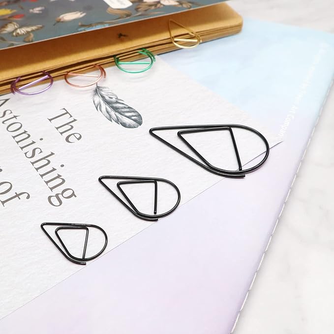 250 Pieces Black Paper Clips Cute Teardrop Stainless Steel Paper Clips for Office Stationery School Supplies Wedding Invitations Scrapbooking Crafts Bookmarks Women Planners (1 inch) by DEEDYGO