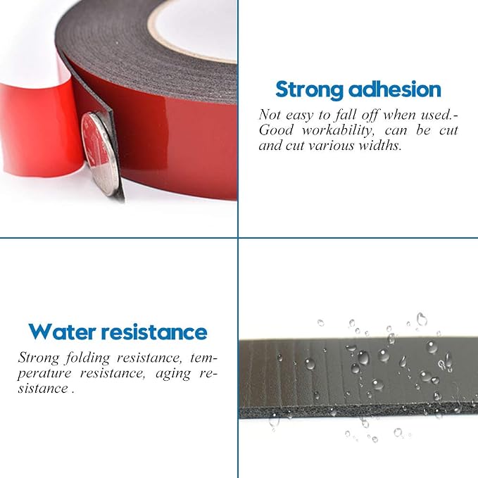 Double Sided Foam Tape 1.18In x 33FT 2 Pack, Mounting Tape Heavy Duty, Strong Adhesive Weatherproof Seal Strips for DIY Craft Picture Poster, Car & Gap Filling Mountings, Home Office Decor (Black)