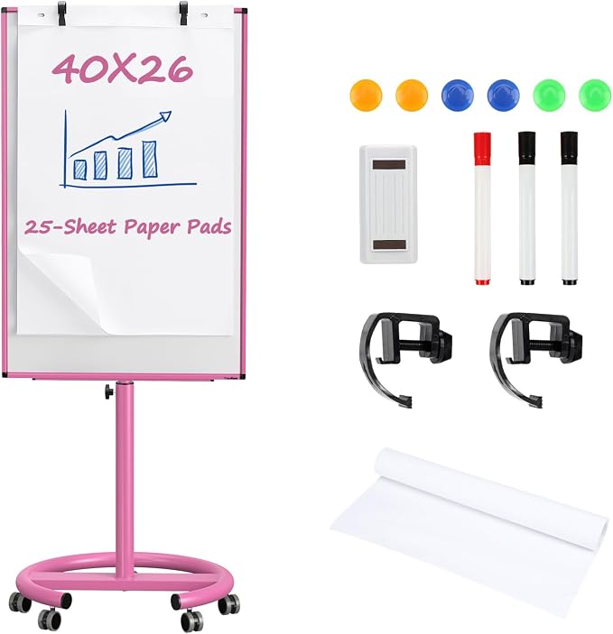 Mobile Whiteboard, 40x26 Inches White Board Dry Erase Board on Wheels | Height Adjustable, Magnetic Surface, Dry Erase, With Stand, Ideal for Classroom, Office, School, Home, Homeschooling, Teacher