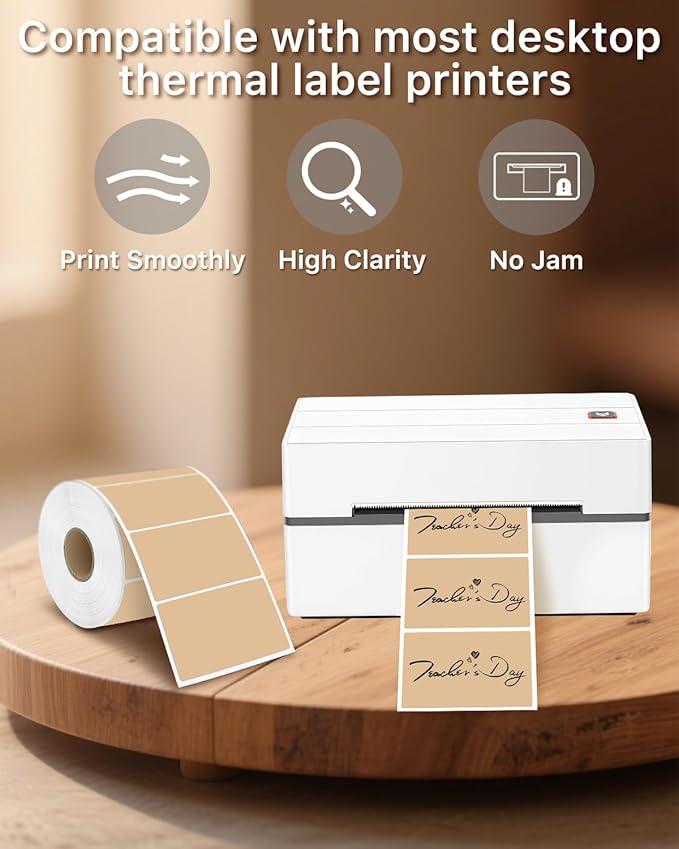 iEager 3" x 2" Thermal Labels, Rectangle Thermal Printer Stickers, Self-Adhesive Durable Sticker with Perforation Line, 500 Labels/Roll, Brown