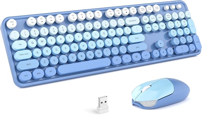 KNOWSQT Wireless Keyboard and Mouse Combo - Blue-Gradient Colorful 2.4G Typewriter Full-Size Cute Keyboards - USB Receiver Plug and Play, for Computer, PC, Laptop, Desktop, Windows