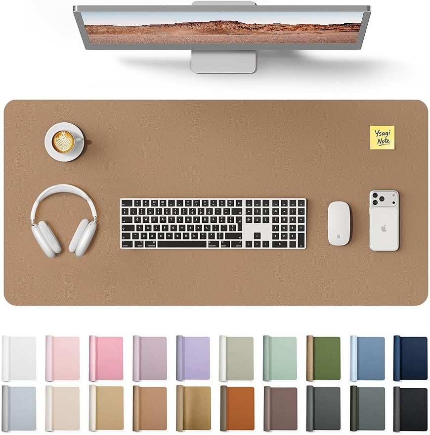 YSAGi Desk Protector&Blotter, Non-Slip Waterproof Leather Mouse Pad | Shields Scratches, Stains, Spills, Heat & Scuffs; Suede Non-Slip; Easy-Clean; Comfy Writing/Typing, 31.5" x 15.8",Khaki