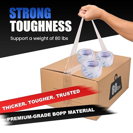 Heavy Duty Packing Tape with Dispenser, Strong HD Clear Packaging Tape, 12 Rolls 1.88 in. x 60 yd. x 2.7MiL, Secure Sealing for Cardboard Moving Boxes Shipping Supplies