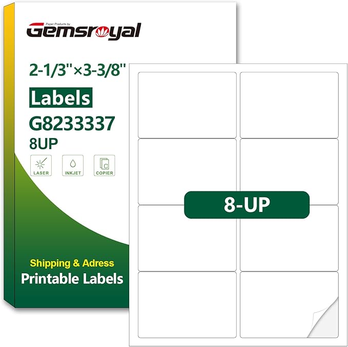 2-1/3”×3-3/8”Printable Name Tags Self Adhesive,2-1/3×3-3/8 White Matte Shipping Label Stickers for Laser/Inkjet Printer,Large Moving Sticker Paper,40 Sheets,320 Blank Labels in Total