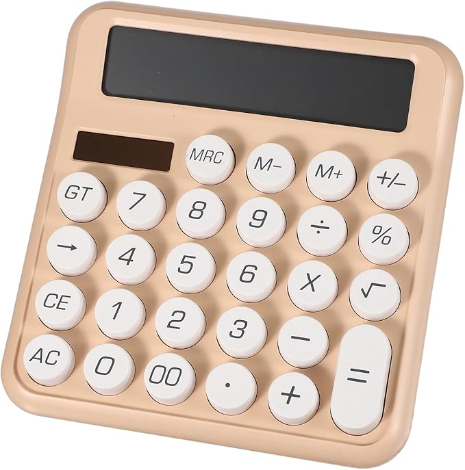 PATIKIL Cute Calculator, Desk Calculator Basic Big Button 12 Digit Large Display Mechanical AAA Battery Solar Power for Office Supplies Girl Female Woman Gift, Beige