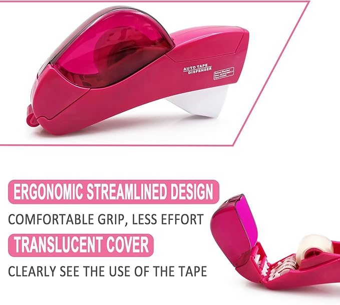 Automatic Tape Dispenser for Wrapping Gifts, Handheld Packaging Tape Dispenser Gun with Cutter, Dispensers for Adhesive Tapes-Pink