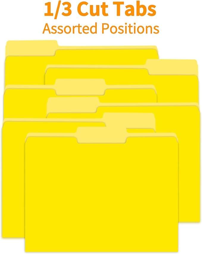 100 Packs Yellow File Folder,1/3-Cut Tabs,Paper File Folders Letter Size,8.5x11 Inch Manilla File Folders for Office Filing,School Projects and Home,Folders for Documents