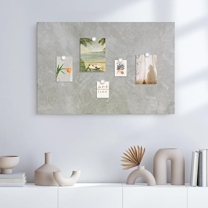 Decorative Magnetic Board for Wall, 28''x20'' Dry Erase Board, Concrete | Magnet Board, Display Board, Wall Mounted, for Home, Office, Kitchen, 2 Markers, 6 Magnets