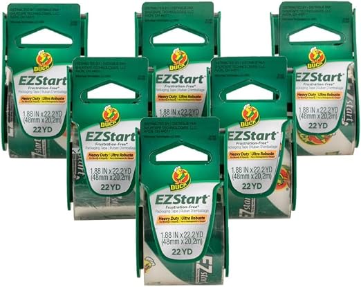 Duck EZ Start Clear Packing Tape with Dispensers – Quiet Easy Start Packaging Tape for Boxes,Shipping,Moving & Storage - 1.88 Inch x 22.2 Yards - 1.5" Core - Clear (824922),(Pack of 36)
