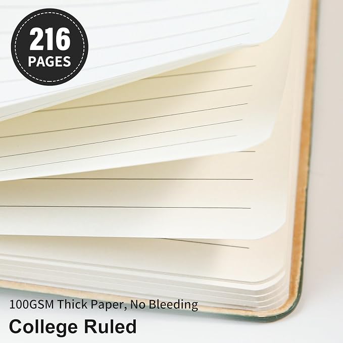 Lined Journal Notebook for Work College Ruled Notebook 5.79" x 8.27" A5 PU Leather Daily Journaling Notebook 216 Pages for Women Men Daily Writing Business School Travel Gift (Black)