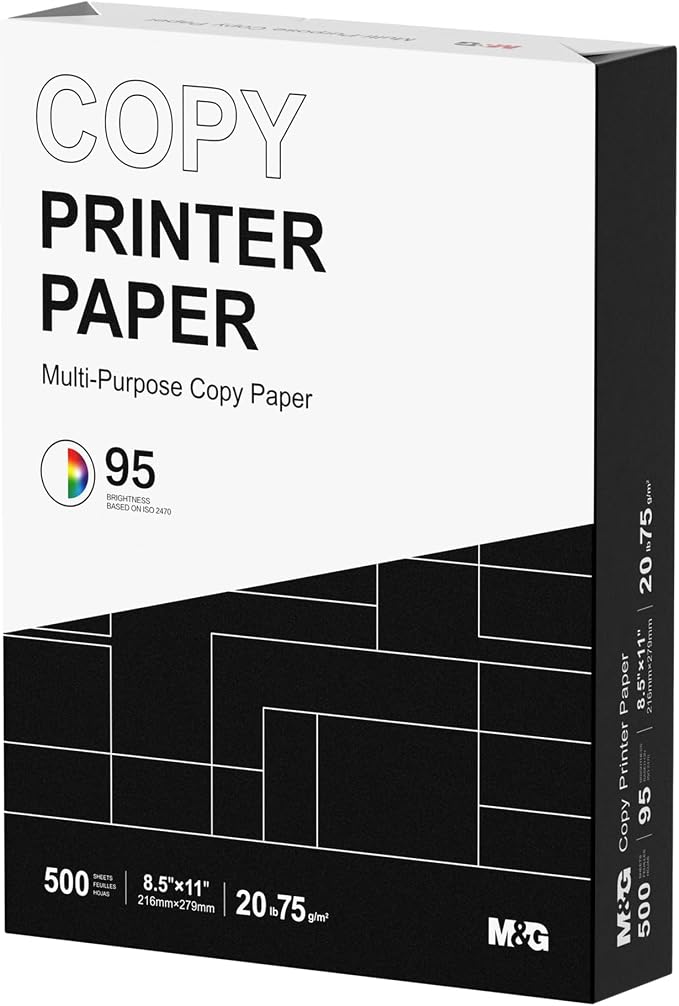 M&G Multipurpose Copy Printer Paper, 8.5 x 11, 20lb, 1 Ream (500 Sheets), 95 Bright, White | 8.5 x 11, 20lb, 1 Ream (500 Sheets), 95 Bright, White