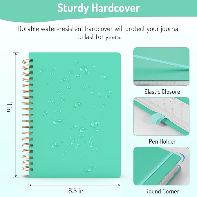 Forvencer A4 Lined Spiral Journal Notebook with 300 Numbered Pages, 11" X 8.5" Thick Journals for Writing with 100GSM Paper, Hardcover Notebooks with Contents for Work, School, Green