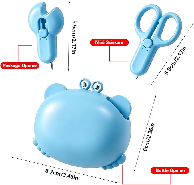 Crab Magnetic Box Cutter| 4-in-1 Retractable Utility Knife with Bottle Opener Mini Scissors Cute Fridge Magnet (Red)